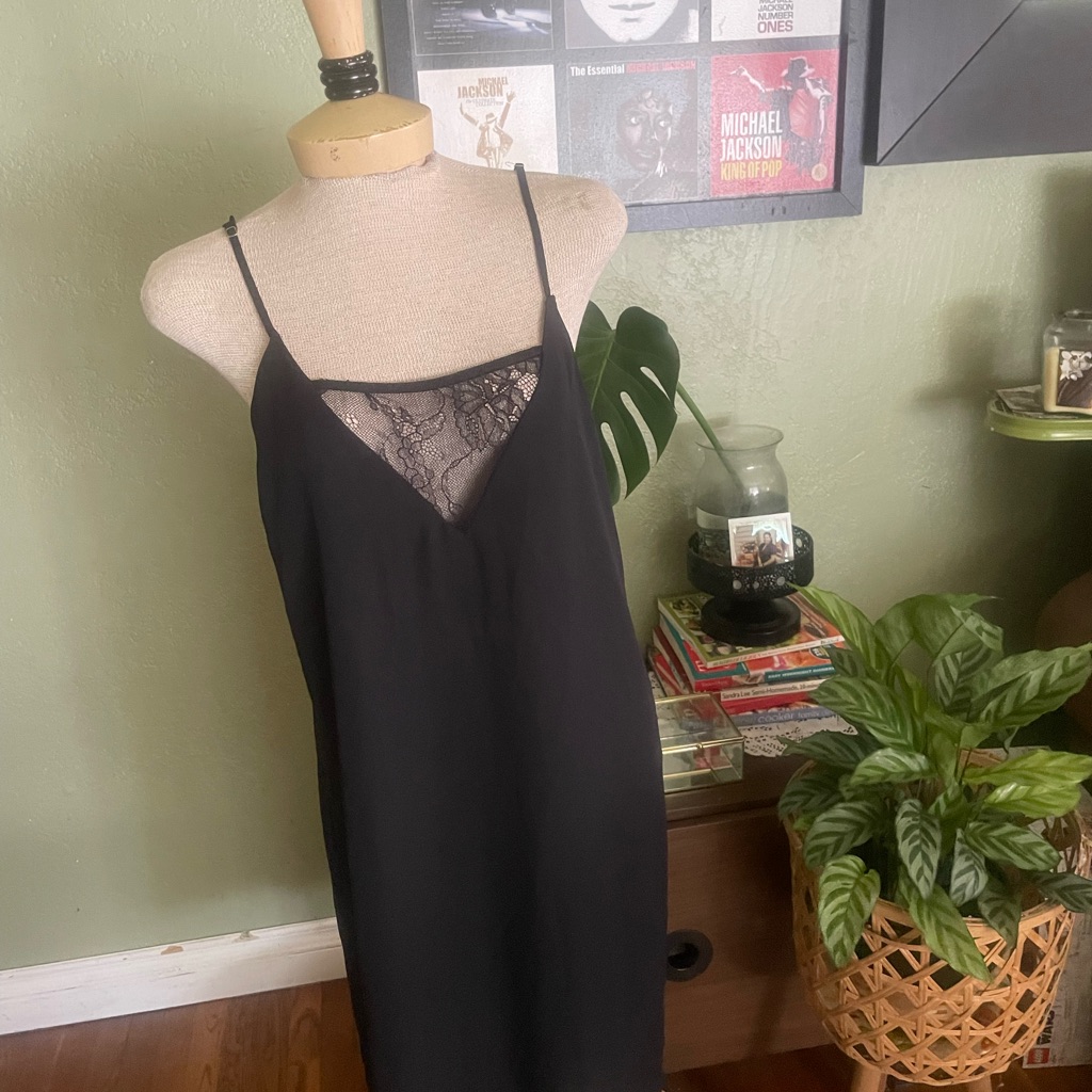 Forever 21 Black Slinky Camisole Double Lace Slip Dress